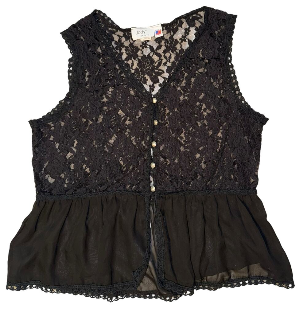 Vintage Jody Lace Peplum Vest Women's XL Sheer Witchy Goth Whimsygoth Fall